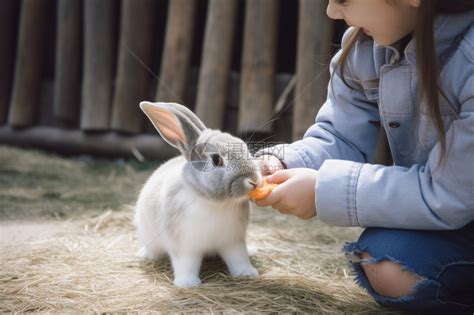 小女孩给兔子喂食高清图片下载-正版图片600324009-摄图网