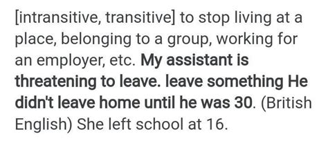 Use 'leave' as an intransitive verb in a sentence - Brainly.in