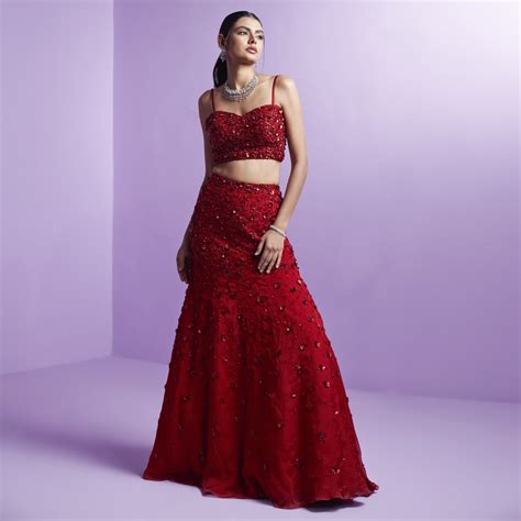 Buy Vivid Crimson Lehenga Set For Women | Indyverse