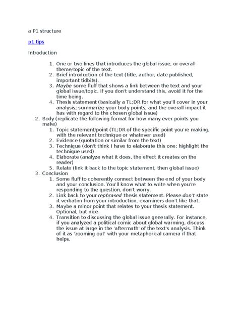 P1 Structure Tips: Analyzing Global Issues in Texts - Studocu