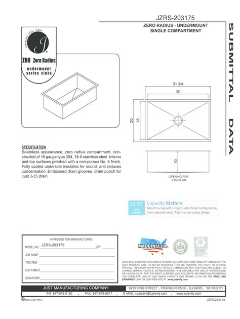 Fillable Online ZERO RADIUS UNDERMOUNT SINGLE COMPARTMENT 31 3/4 18 ...