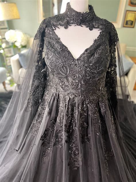 Gothic Black Ballgown Wedding Dress with Cape | Bride & Tailor