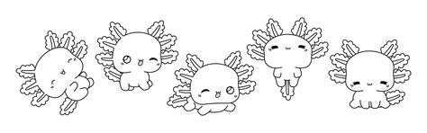 Set of kawaii isolated axolotl coloring page collection of cute vector ...