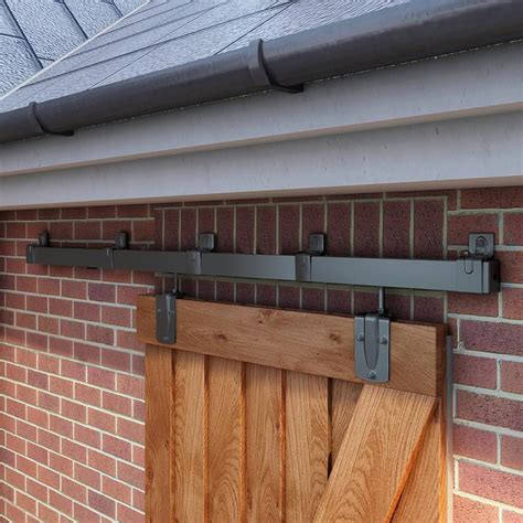 JUBEST 6FT Box Rail Exterior Barn Door Hardware Kit, Black Heavy Duty ...