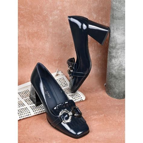 Buy Ronnie Grey Women Navy Solid Western-Embellished Pump Heels Online