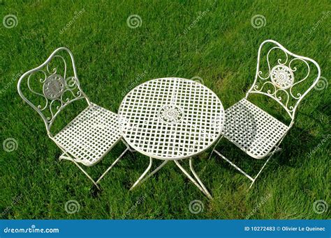 Cast Iron Patio Furniture Set on Green Grass Stock Image - Image of ...