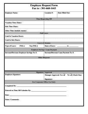 Fillable Online Employee Request Form Fax to 301-668-1443 Fax Email ...