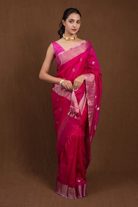 Buy Fuchsia Uppada Silk Woven Polka Dot Saree For Women by Devissha ...
