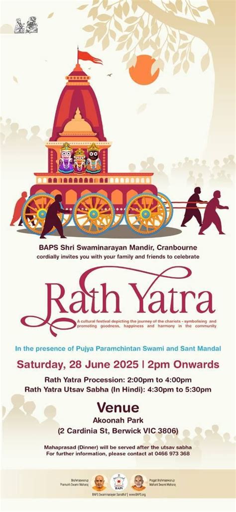 ? RATH YATRA 2025 | BAPS Cranbourne, Akoonah Park, Berwick, 28 June ...