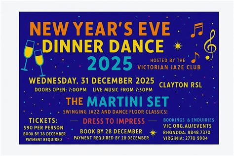 New Years Eve Dinner Dance with the Martini Set, Clayton RSL, 31 ...