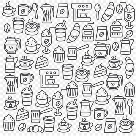 Set Of Hand Drawn Coffee Doodle Vector Illustration With Cute Design ...