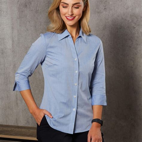 Womens Fine Chambray 3/4 Sleeve Shirt | business shirts | corporate ...