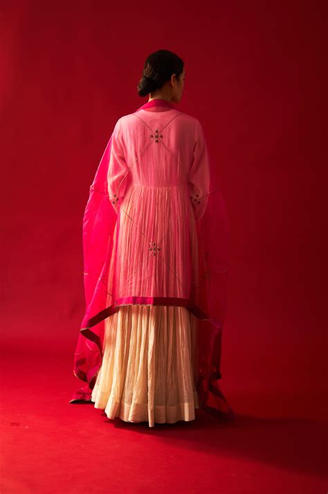 Buy - Parvaaz ivory anarkali with rani dupatta | Elan Store