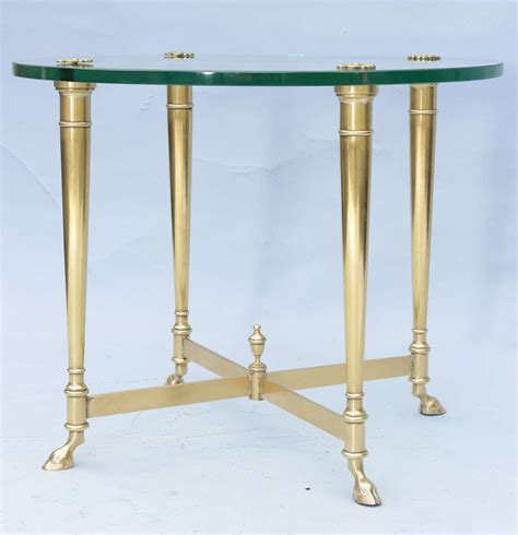 Polished Brass End Table with Glass Top on Hooved Feet at 1stDibs ...