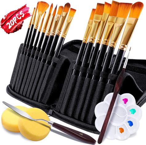 Paint Brushes Set, RATEL 20 Pieces Acrylic Paint Brushes, Soft and Smooth Nylon Professional ...