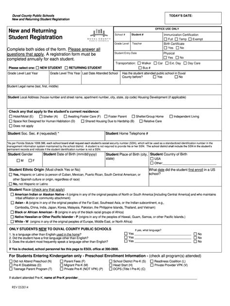 Fillable Online duvalschools TODAYS DATE: Duval County Public Schools ...