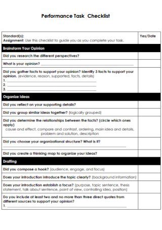 Image result for Performance Task Checklist