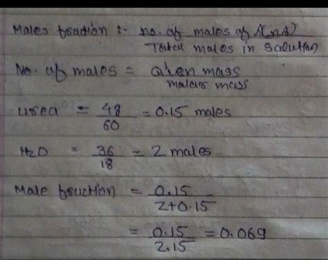 4g urea was dissolved in 36g H2O .mole fraction of urea in the solution ...