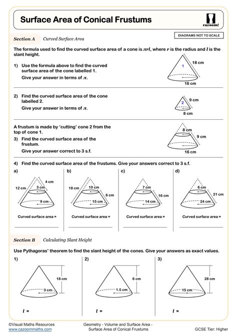 Surface Area and Volume Worksheets | Year 10 - volume of frustum of cone