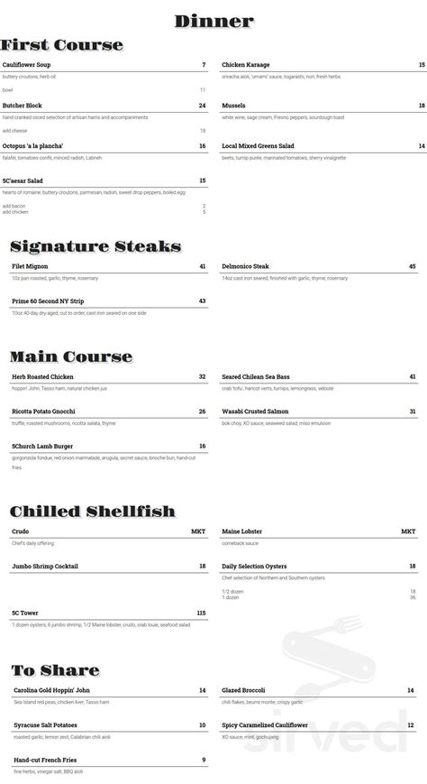 Church and Union Charlotte menu in Charlotte, North Carolina, USA