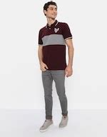 Buy American Eagle Men Burgundy Colorblock Pique Polo Shirt Online