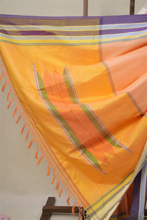 Peach Plain Cotton Ilkal Saree With Gayatri Border - SRPPCIS807 ...