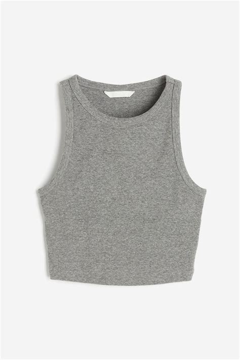 Cropped vest top - Grey marl - Ladies | H&M IN