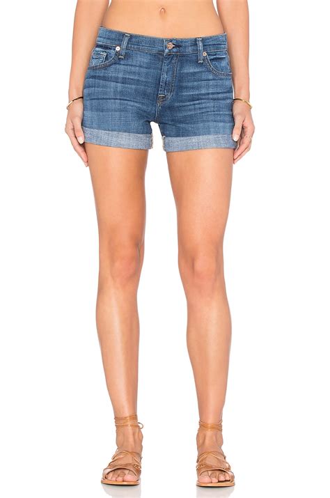 7 For All Mankind Relaxed Mid Roll Up Short in Brilliant Blue Broken ...