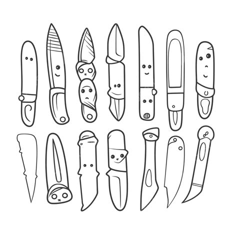 The Set Of Knife Drawings Includes Different Designs Of Knives Outline Sketch Vector, Knife ...
