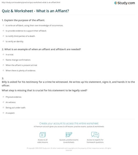 Quiz & Worksheet - What is an Affiant? | Study.com