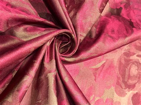 100% Silk Taffeta Fabric rusty red with dusty gold floral jacquard TAF ...