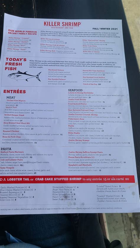 Menu at Killer Shrimp pub & bar, Marina del Rey, Admiralty Way