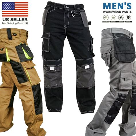Mens Utility Carpenter Cargo Work Pants Construction Heavy-Duty Work ...