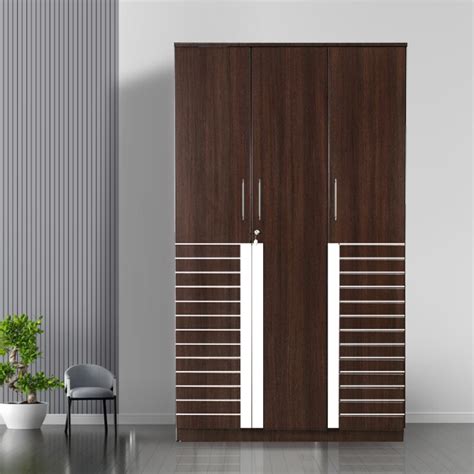 Engineering Wood 3 Door Wardrobe in Brown Teak Finish - Buildhub