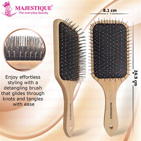 Buy Majestique Wood Hair Brush - Eco Friendly Paddle Hairbrush, Bamboo ...