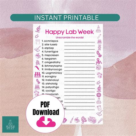 Printable Lab Week Game, Word Scramble Laboratory Week 2024 Idea, Lab ...