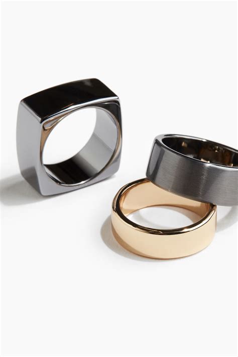 3-pack rings - Silver-coloured/Gold-coloured - Men | H&M IN