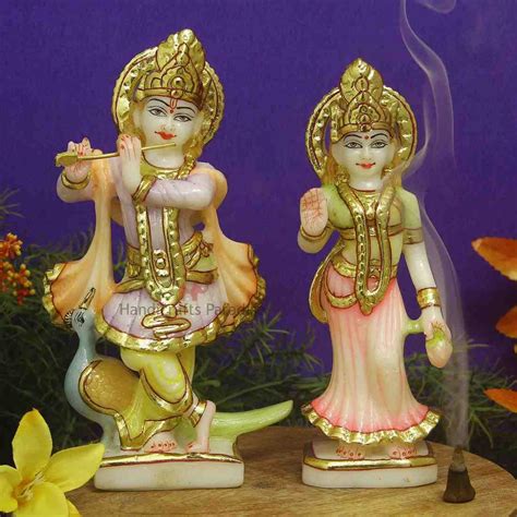 Buy Handicrafts Paradise Culture Marble Radha Krishna Hand Painted ...