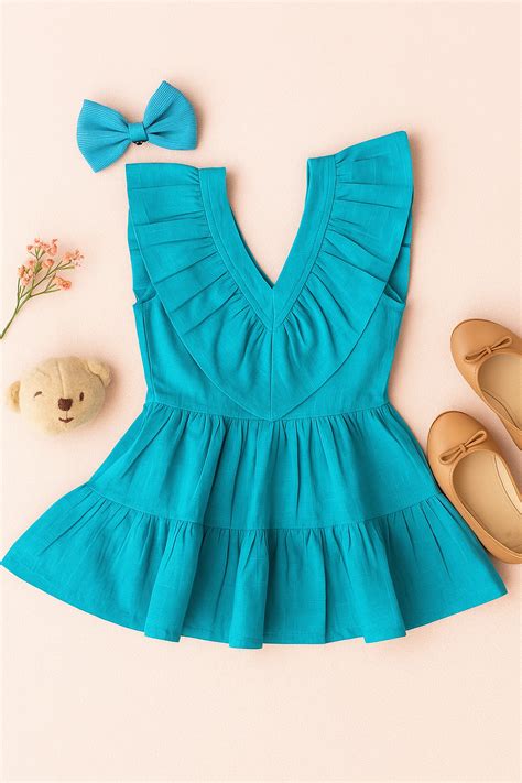 Buy Girls Pure Cotton Comfortable Backless Party Wear Dress (Turquoise ...