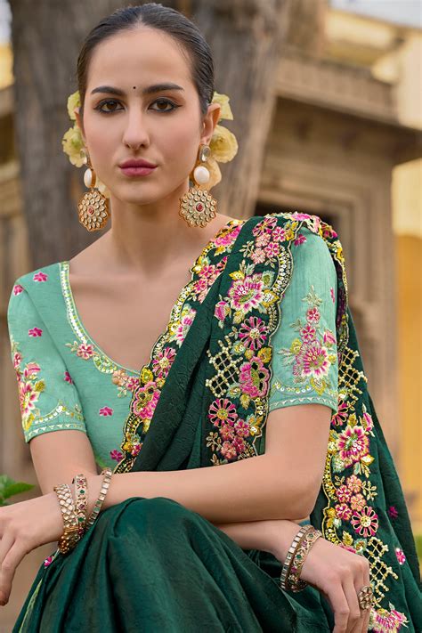 Green Art Silk With Stone & Cut Work Mehendi Saree -A6901 – Mohi fashion