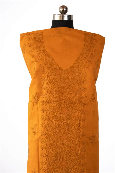 Zinat Mustard Cotton Chikankari Suit Set - Unstitched Elegance