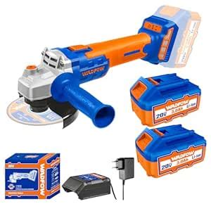 WADFOW Cordless Angle Grinder, With 2 PCS Large Batteries, Brushless ...