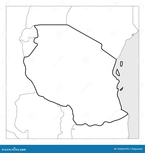 Map of Tanzania Black Thick Outline Highlighted with Neighbor Countries Stock Vector ...