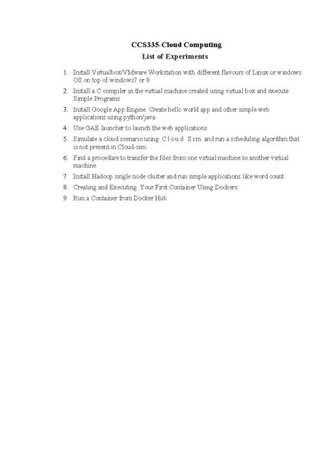 Ccs335 Cloud Computing: List of Experiments and Installations - Studocu