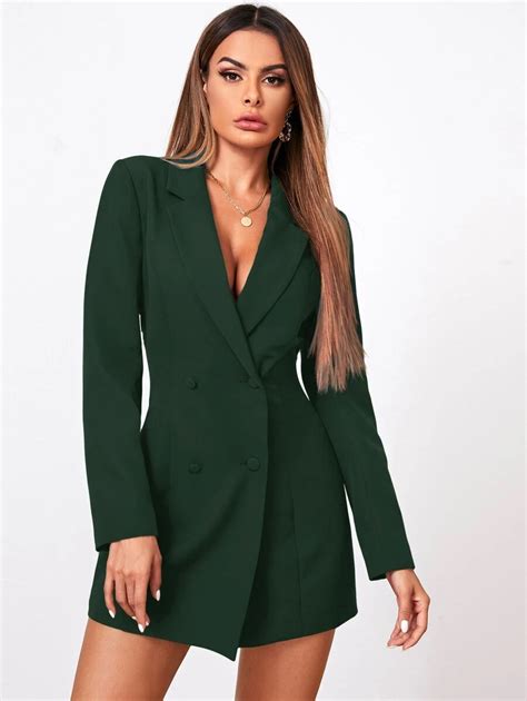 SHEIN Privé Plunging Double-Breasted Mini Blazer Dress | SHEIN USA