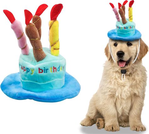 WishLotus Dog Birthday Hat, Soft Plush Pet Birthday Cake Hat with 5 ...