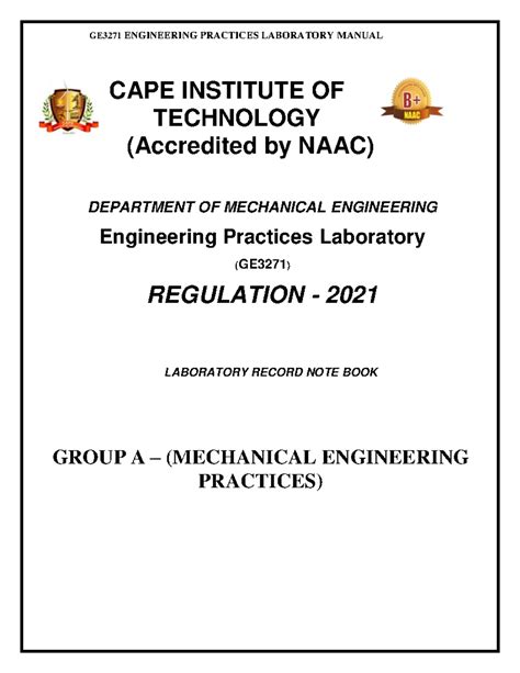Engineering Practice LAB Record Mechanical - CAPE INSTITUTE OF ...