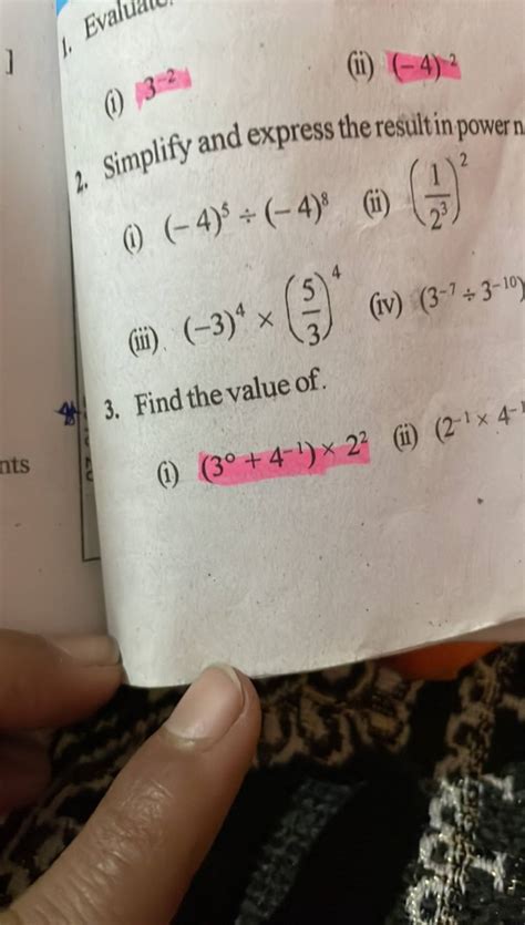 1.(i)(ii) (−4)22. Simplify and express the resultin powern(i) (−4)5÷(..