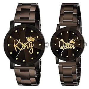 Buy SGS Black King Queen Dial Round Shape Stainless Steel Strap Analog ...