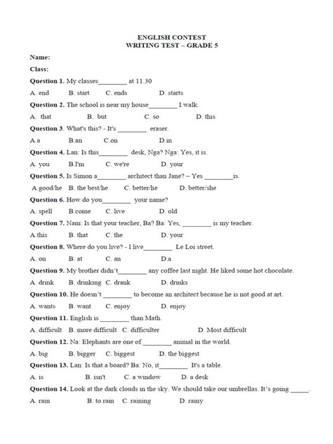 Class 5 Test Questions 的图像结果